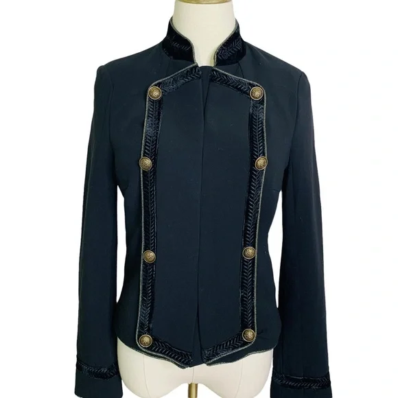Monsoon sz 4 Black Military Piped Jacket Blazer 3158 - Picture 2 of 11
